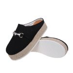 Women's black thick bottom platform flats on a white background.