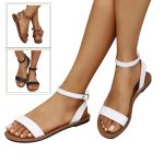 Off-white minimalist flat sandals for women with metallic buckle