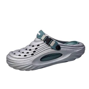 Silver metallic finish Men’s cloud-walk sports slides, perfect for water wear.