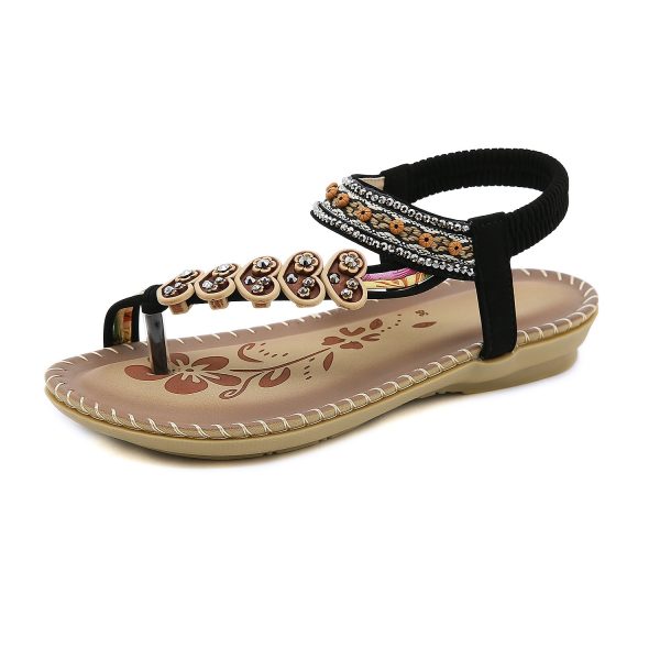 Black Floral Wedge Orthopedic Sandals with non-slip grip and crystal straps.