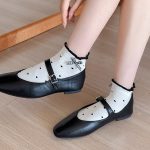Overhead flat lay of 5-pair Coquette ruffle ankle sock bundle featuring floral, polka dot, and bow designs.