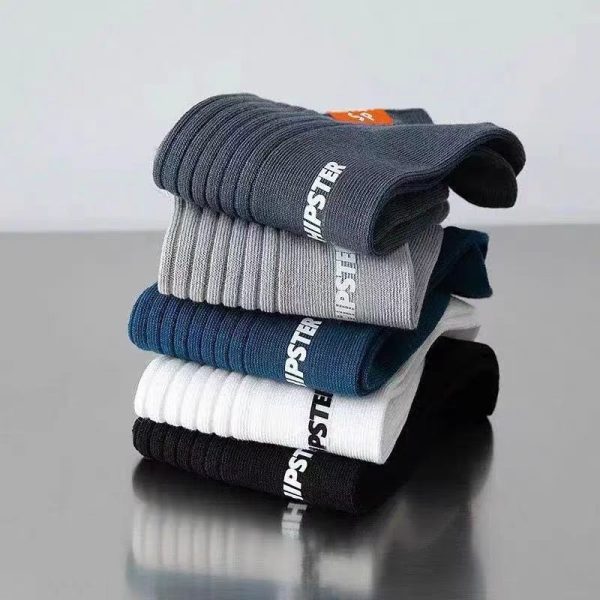 A neat stack of 5-pair Men's Short Socks in various colors with the "HIPSTER" logo visible.
