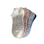 5-pair bundle of women's ankle socks featuring dainty bow and heart patterns in black, grey, pink, blue, and white.