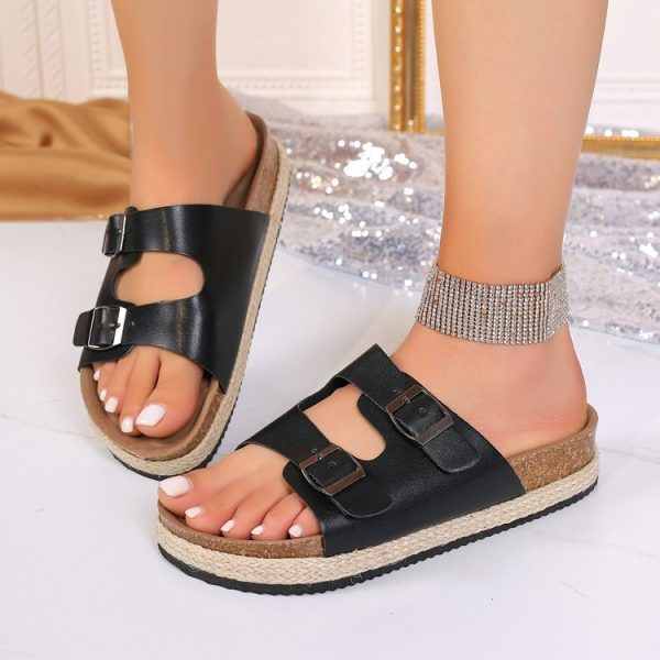 White platform sandals for women with buckle fastening