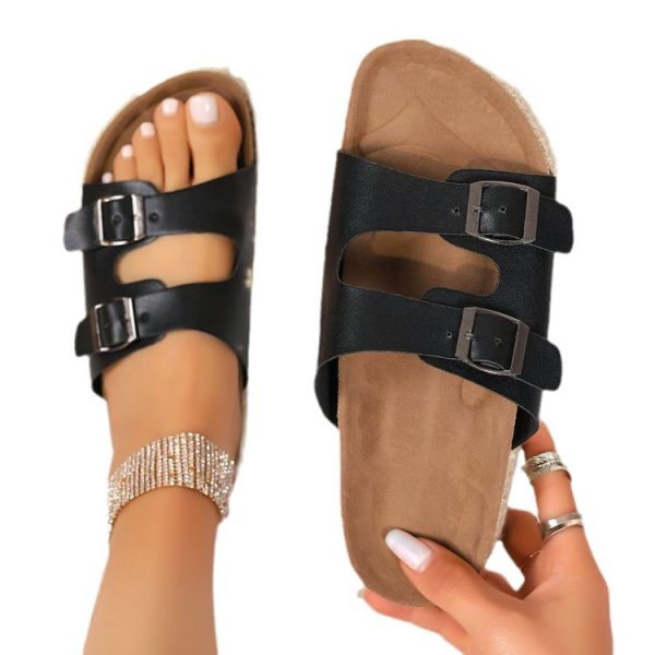 White platform sandals for women with buckle fastening